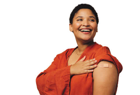 Woman with flu jab plaster